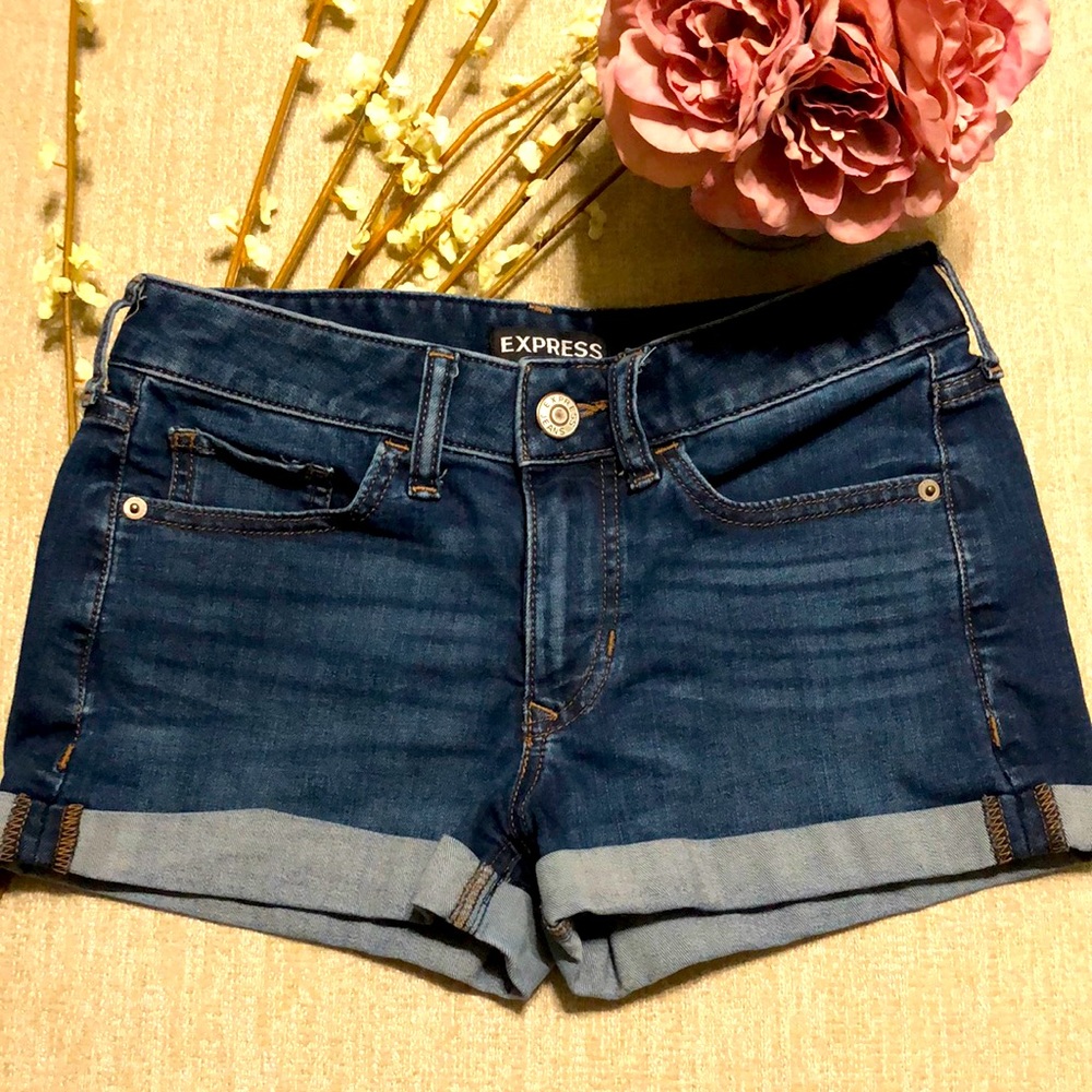Express Blue Denim Shortie Shorts